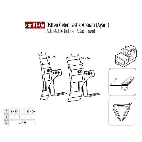 Overlok Üstten Gelen Lastik Apara Ayarlı 25mm